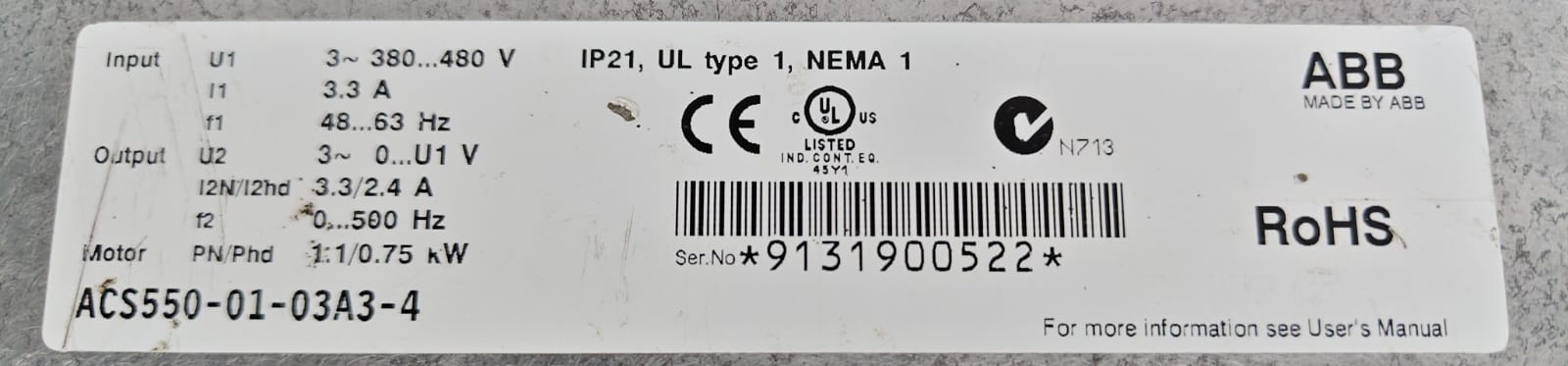 ABB ACS550-01-03A3-4 1HP - Image 2